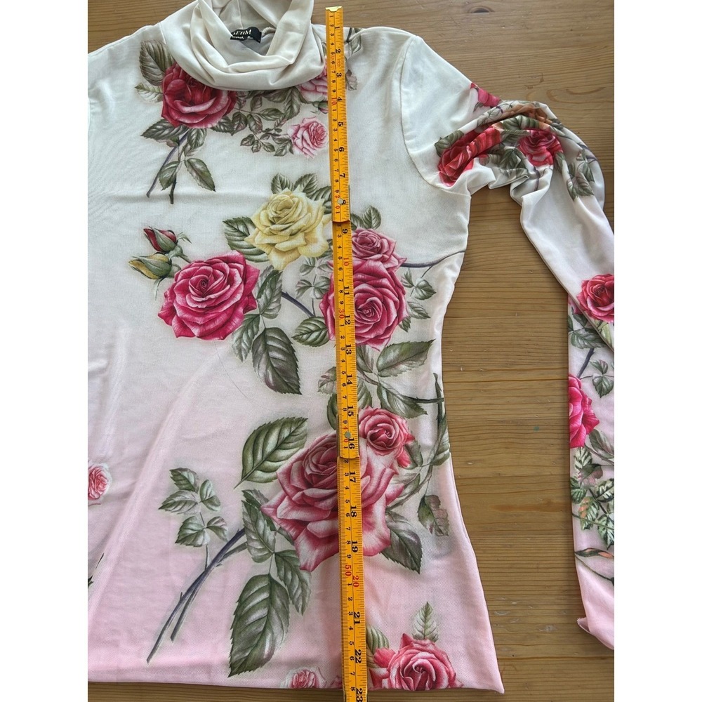 AFRM Zadie Mesh Sheer Turtleneck Top Pink Floral Rose Long Sleeve Romantic Fairy - Picture 8 of 9